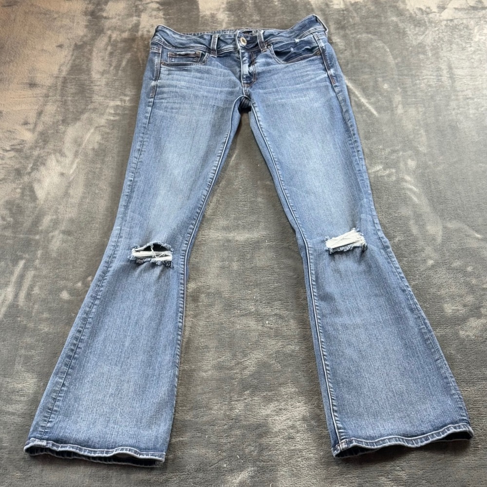 American Eagle Kick Boot Super Stretch X Distressed Jeans 6 X-Long Medium Wash